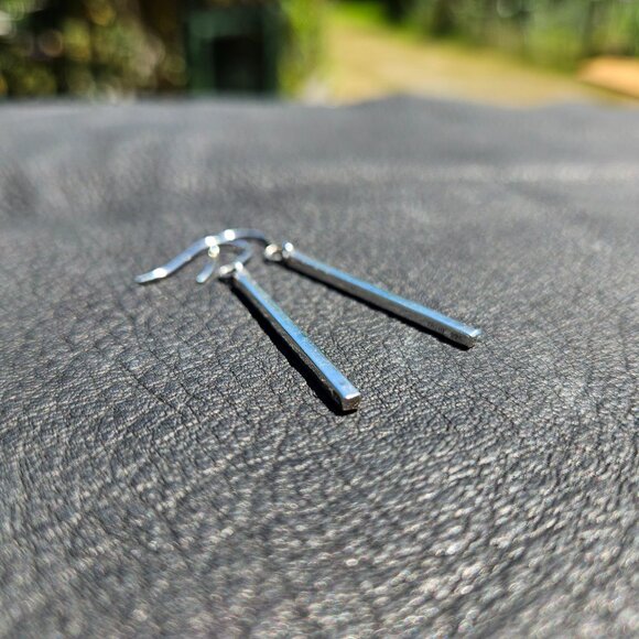 Sleek Silver Stick Earrings - Picture 5 of 6